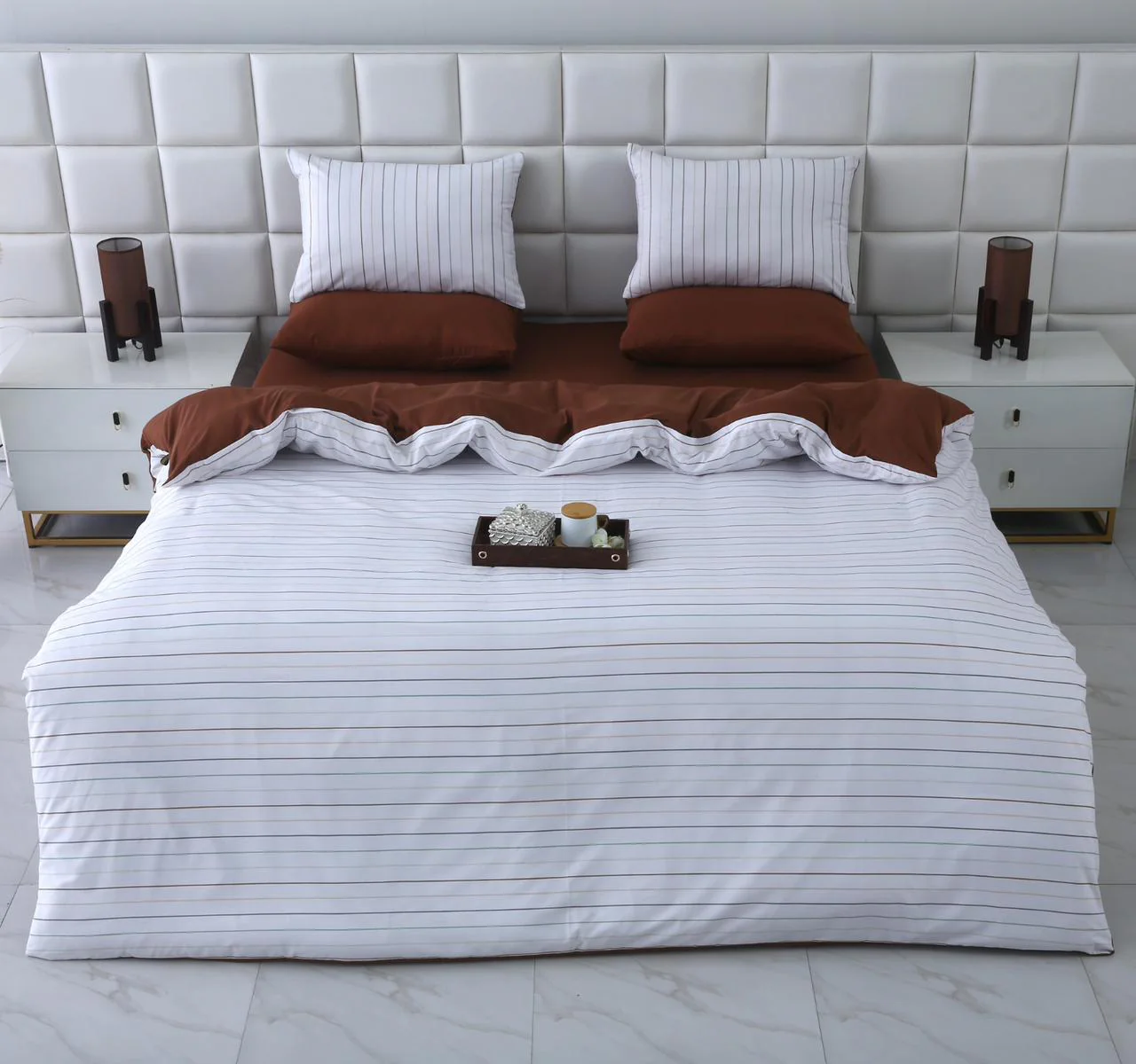 6 PCs Quilt Cover Set-Brown Stripes - Image 15