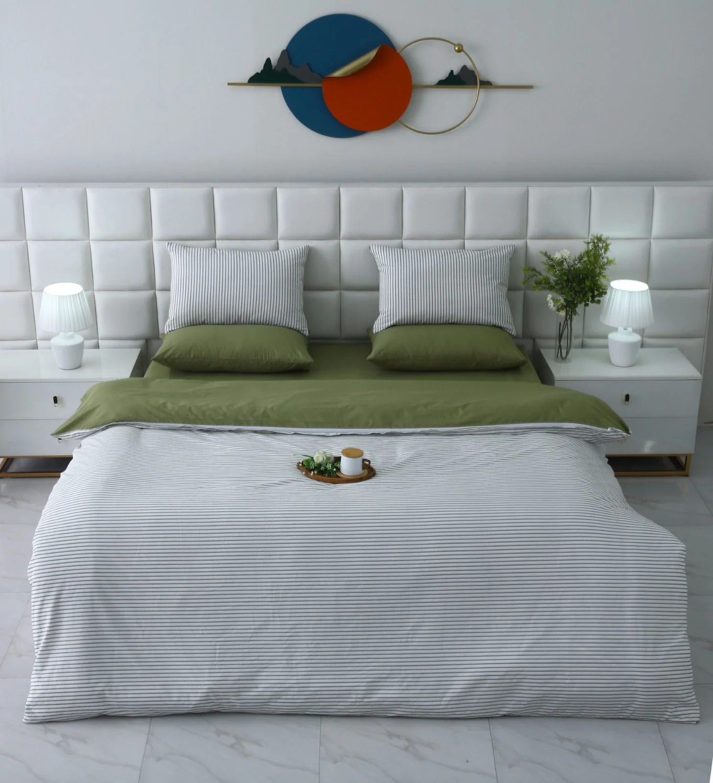 6 PCs Quilt Cover Set-Olive Stripes - Image 6