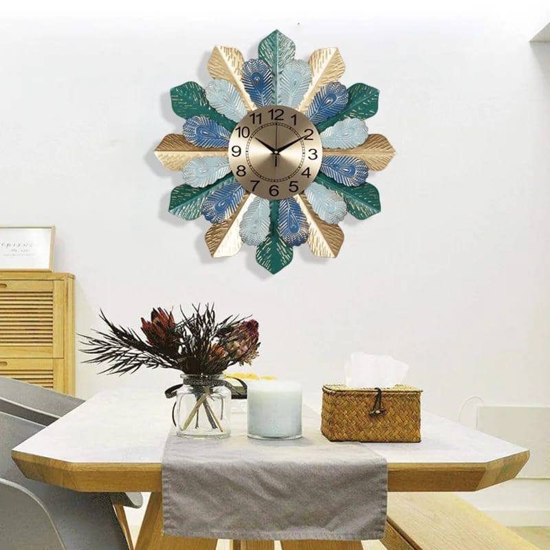 62CM Wall Clock Golden Metallic-Peacock Wings