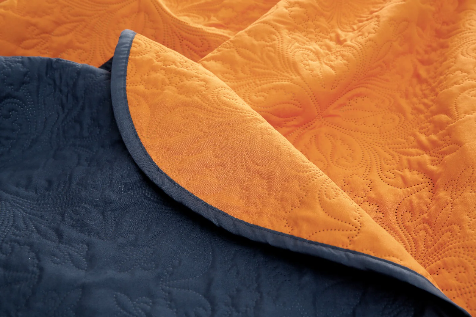 7 PCs Ultrasonic Bed Spread Set-Navy Blue over Orange - Image 11