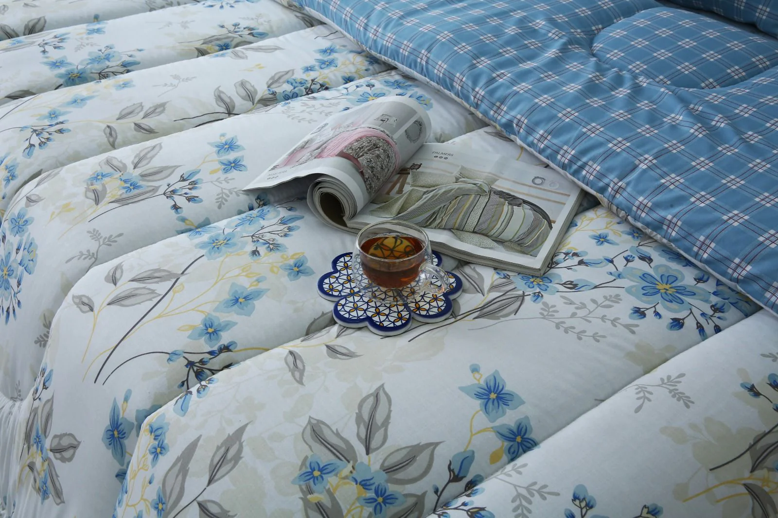 8 PCs Winter Razai Set-Blue Poppy - Image 6