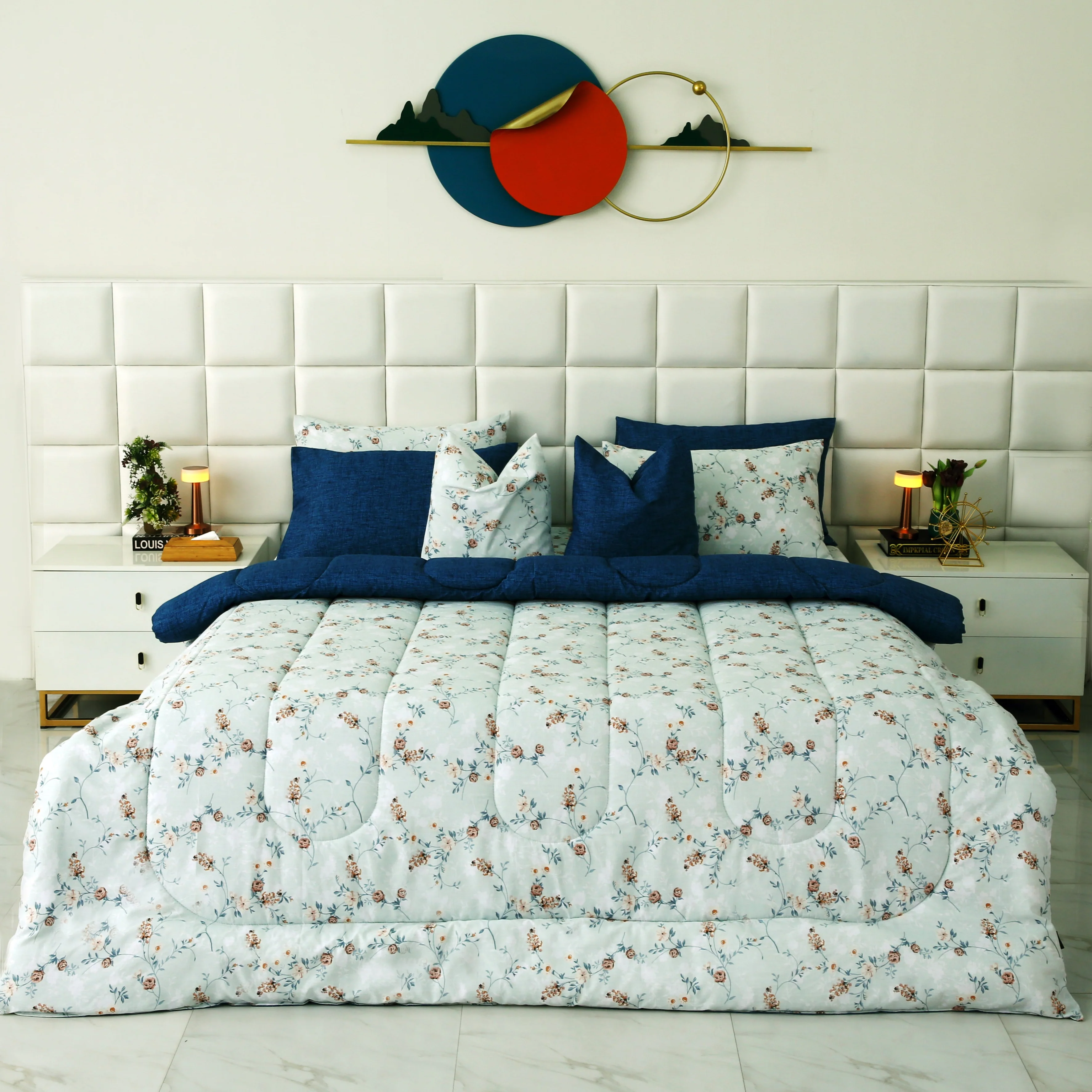 8 PCs Winter Comforter Set-Bluebells