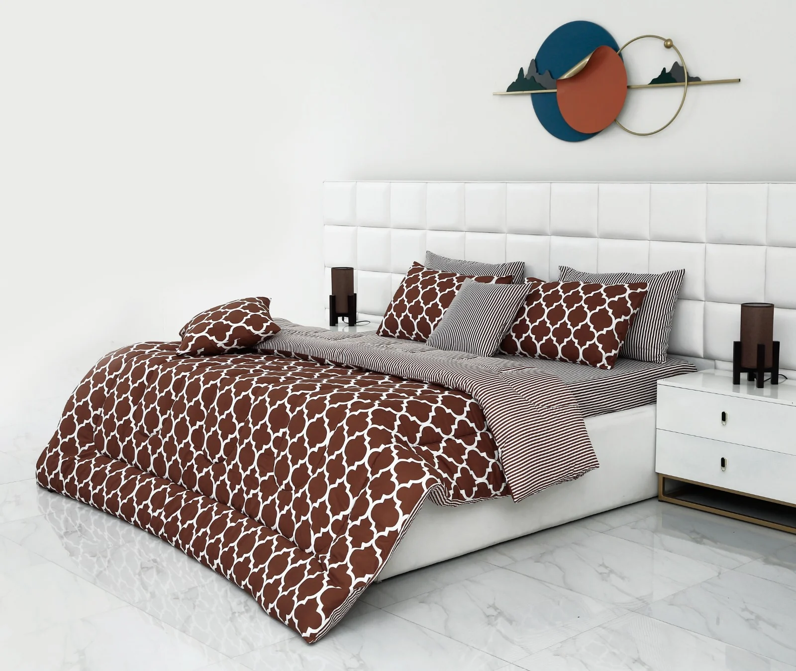 8 PCs Winter Comforter Set-Brown Geometric - Image 7