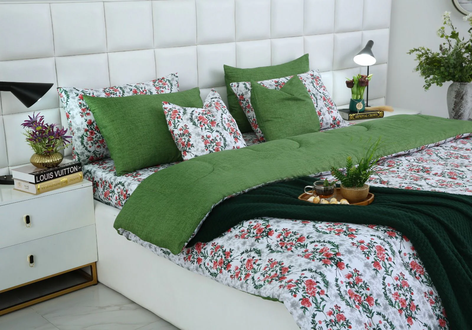 8 PCs Winter Razai Set-Emerald Blooms - Image 7