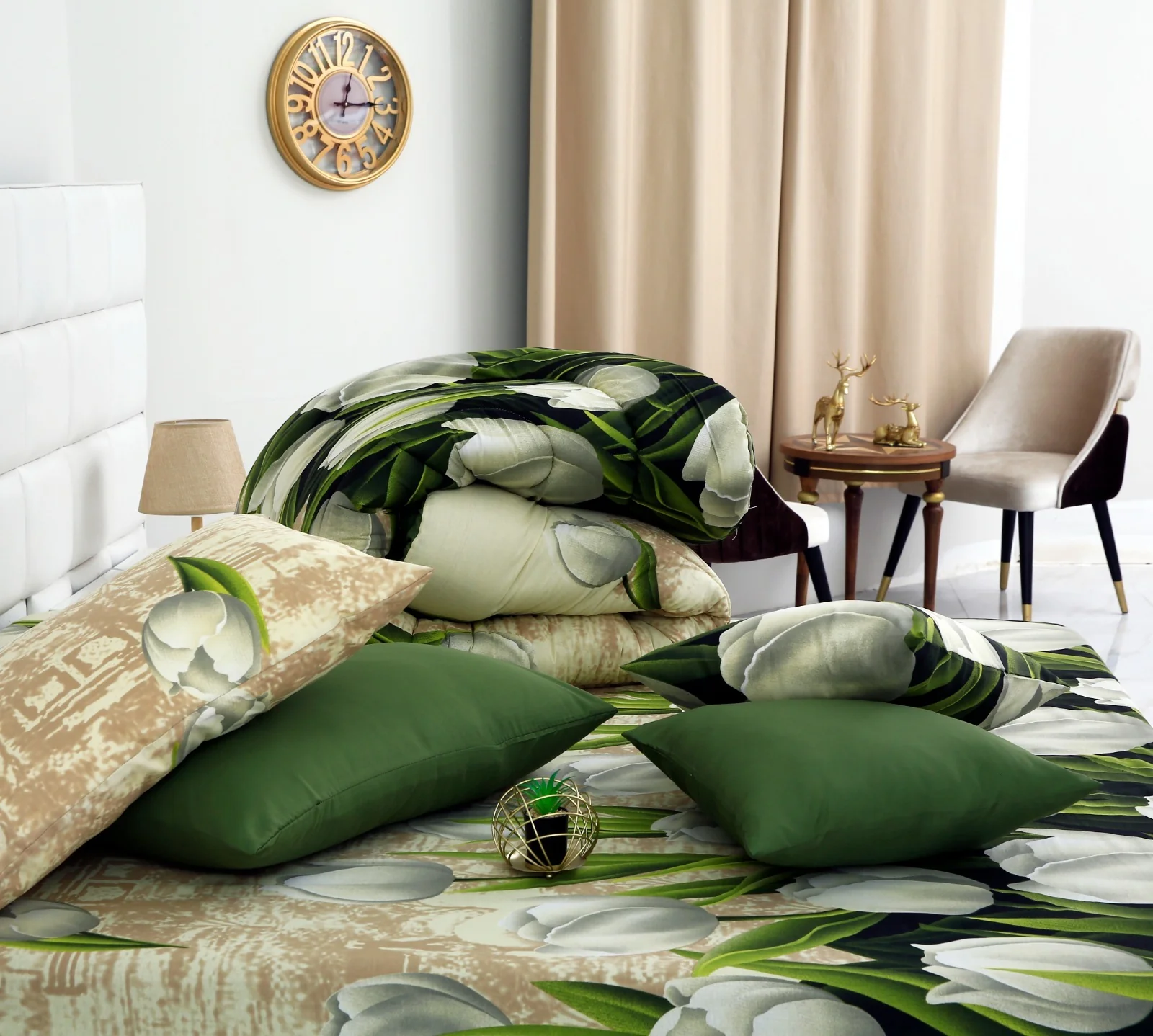 8 PCs Winter Razai Set-Green Tulip - Image 11
