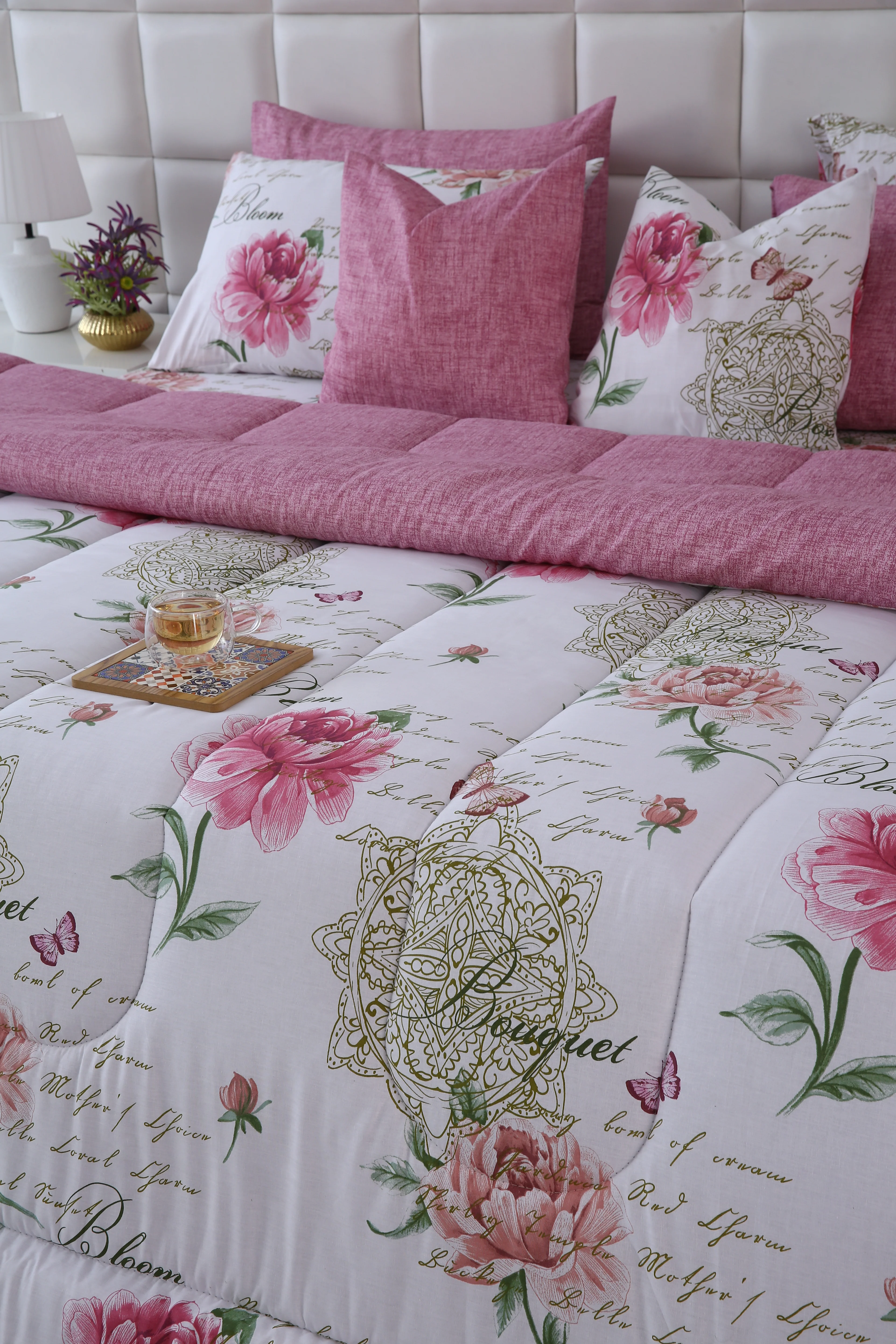 8 PCs Winter Razai Set-Pink Flowers - Image 5