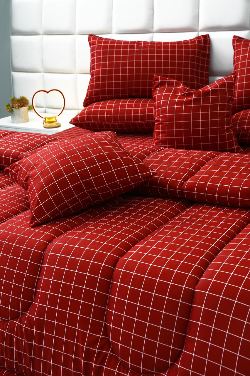 8 PCs Winter Comforter Set-Maroon Check - Image 2