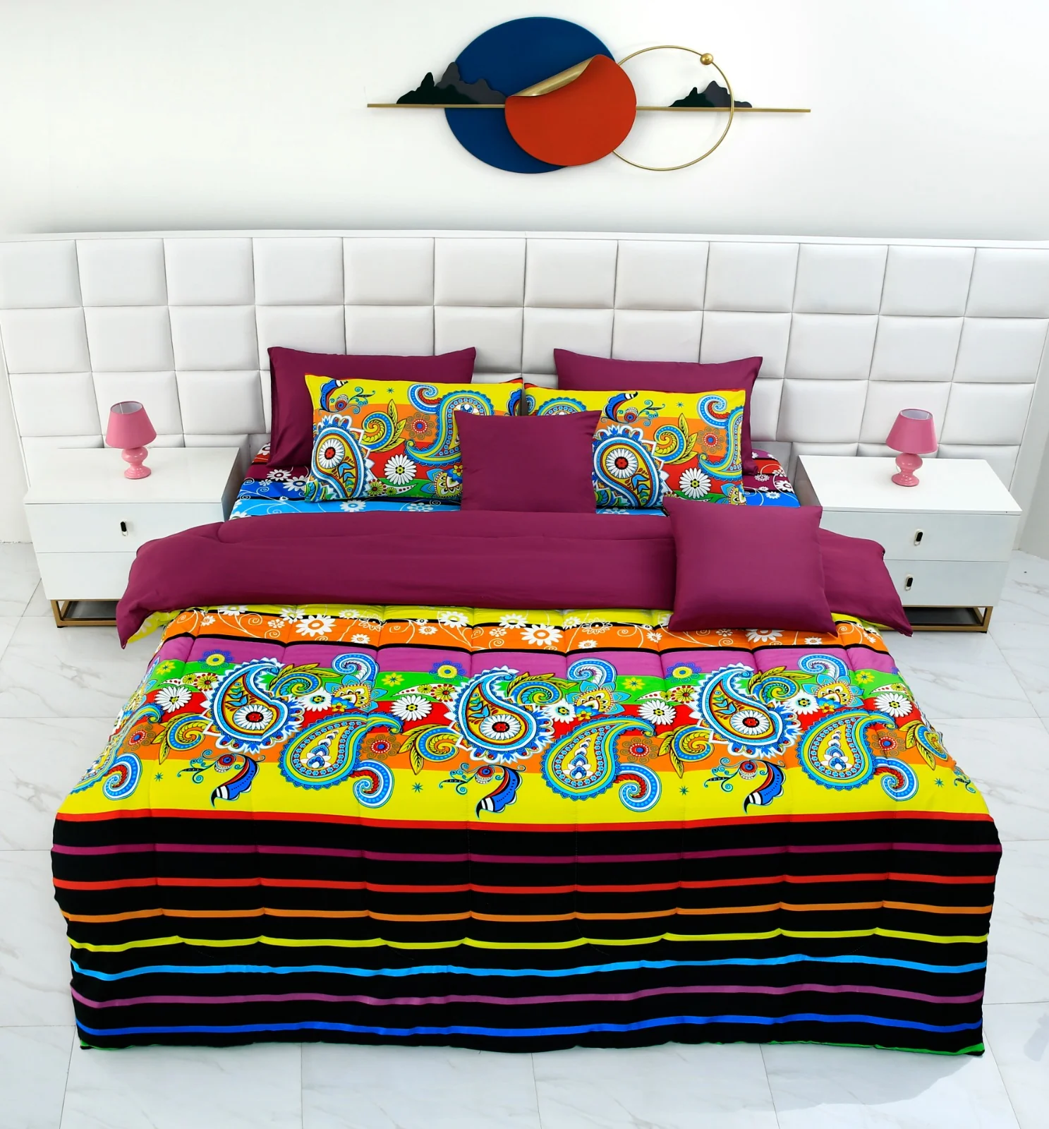 8 PCs Winter Comforter Set-Multi Flowers - Image 10