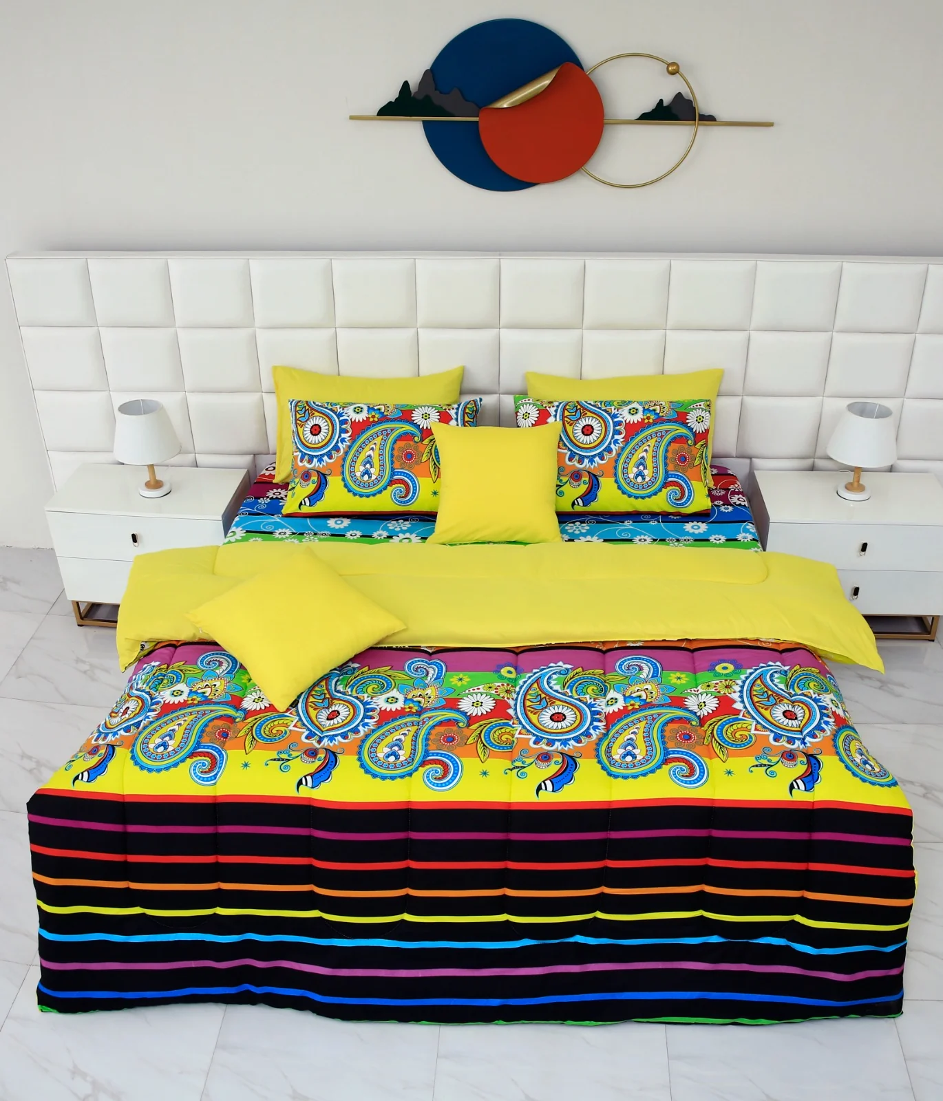 8 PCs Winter Comforter Set-Multi Flowers(Yellow Reverse) - Image 12