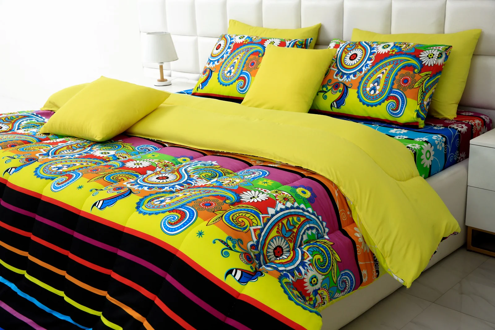 8 PCs Winter Comforter Set-Multi Flowers(Yellow Reverse) - Image 7