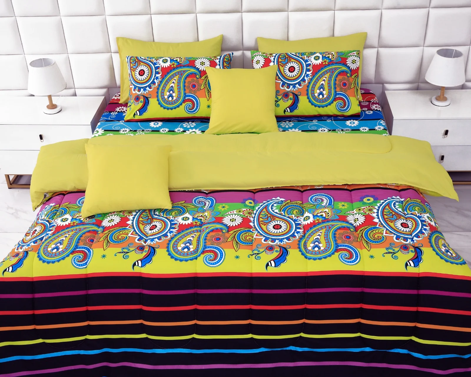 8 PCs Winter Comforter Set-Multi Flowers(Yellow Reverse) - Image 9