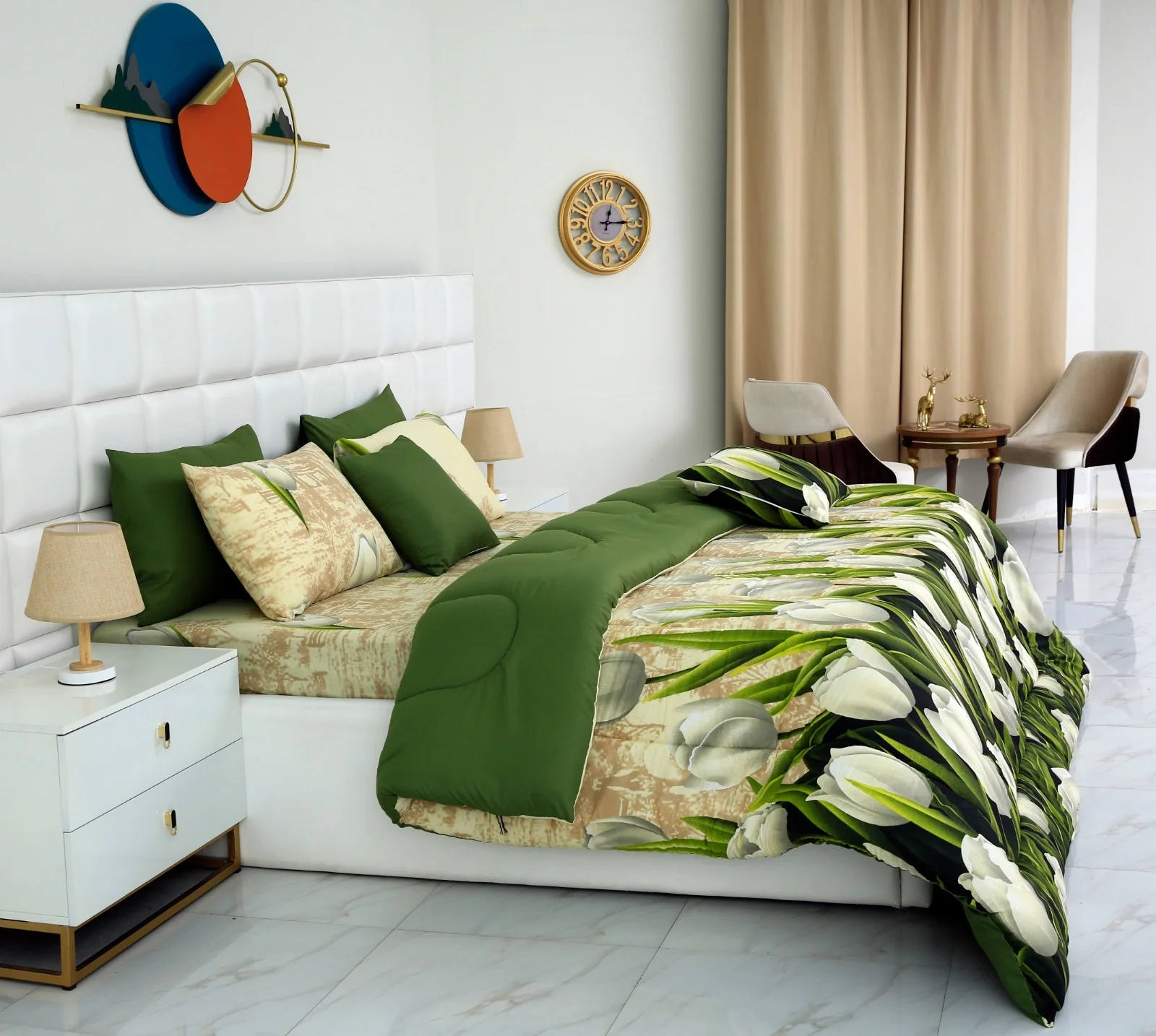 8 PCs Winter Razai Set-Tulip Green - Image 6