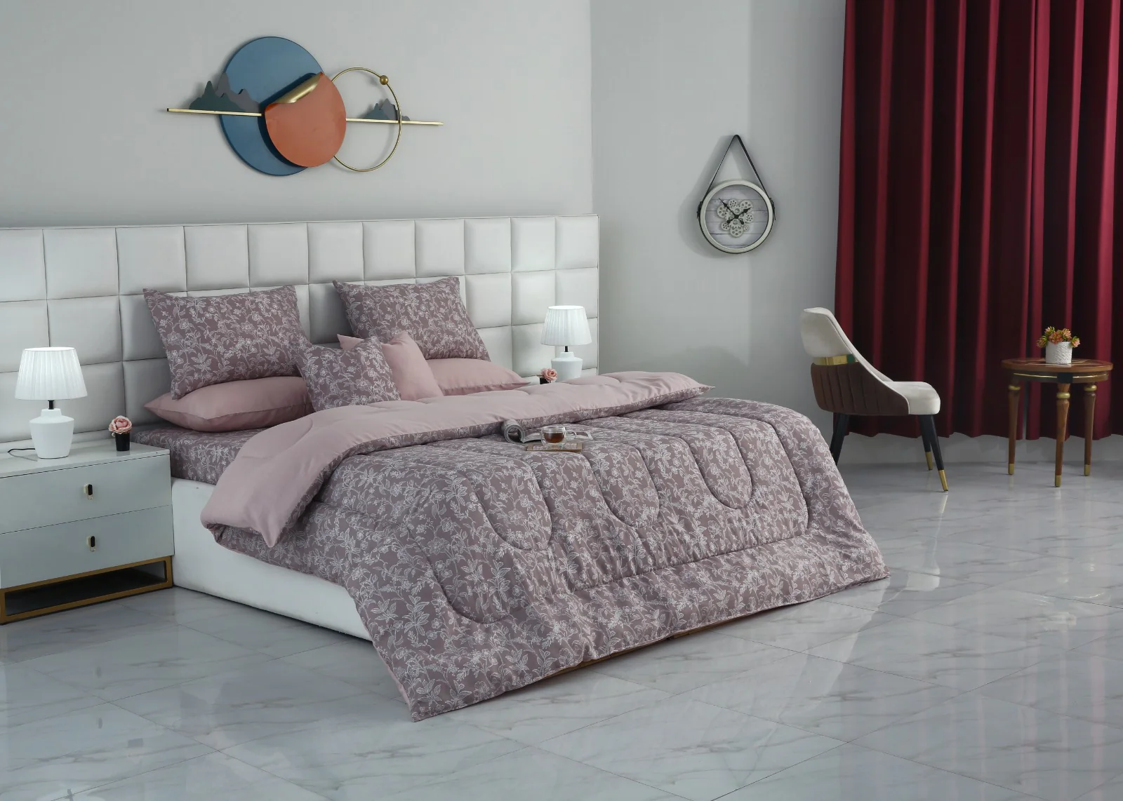 8 PCs Winter Razai Set-White Peonies - Image 3