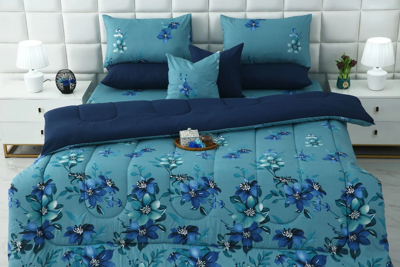 8 PCs Winter Razai Set-Azure Bloom - Image 7