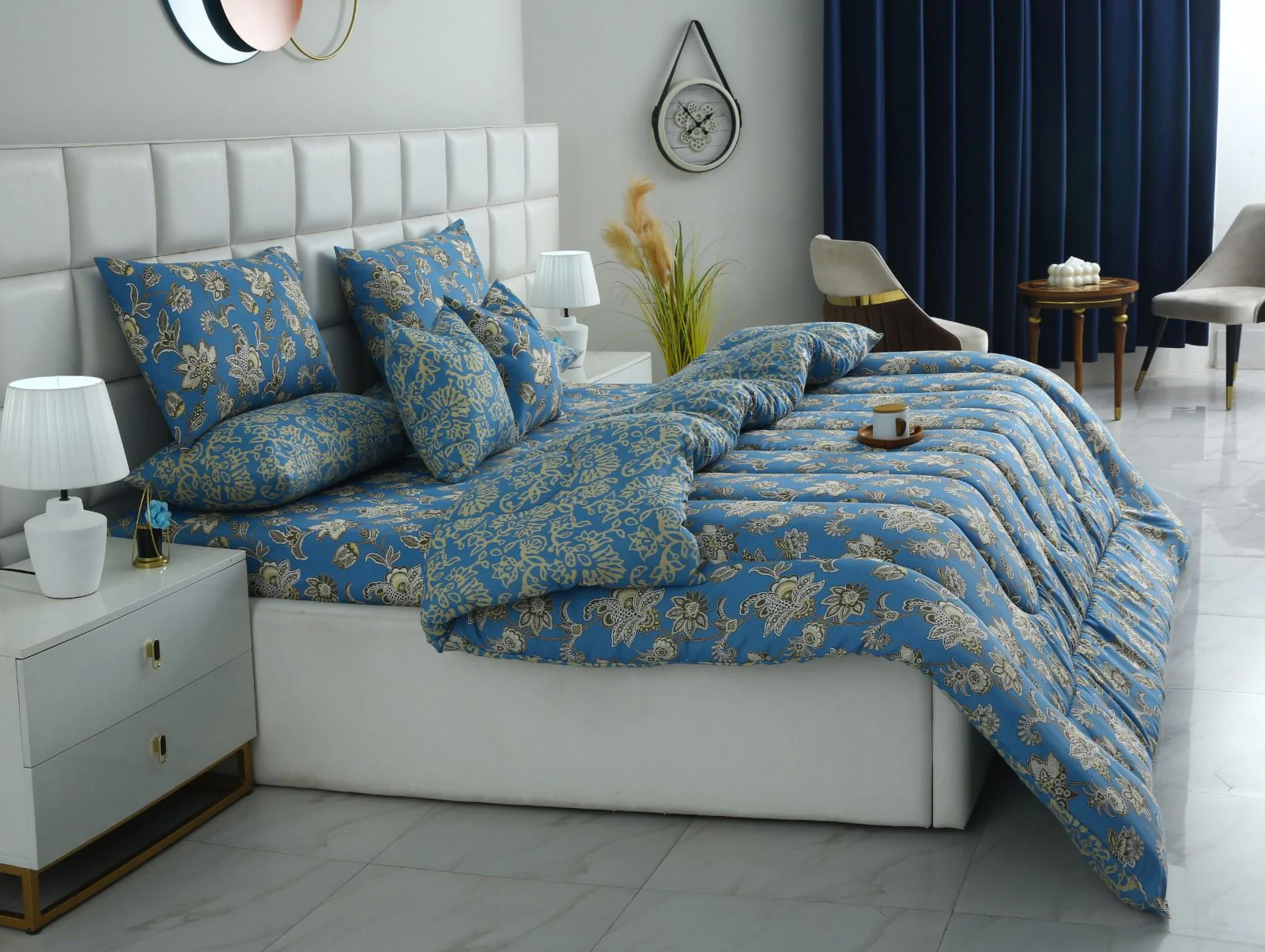 8 PCs Winter Razai Set-Blue Paisley - Image 11