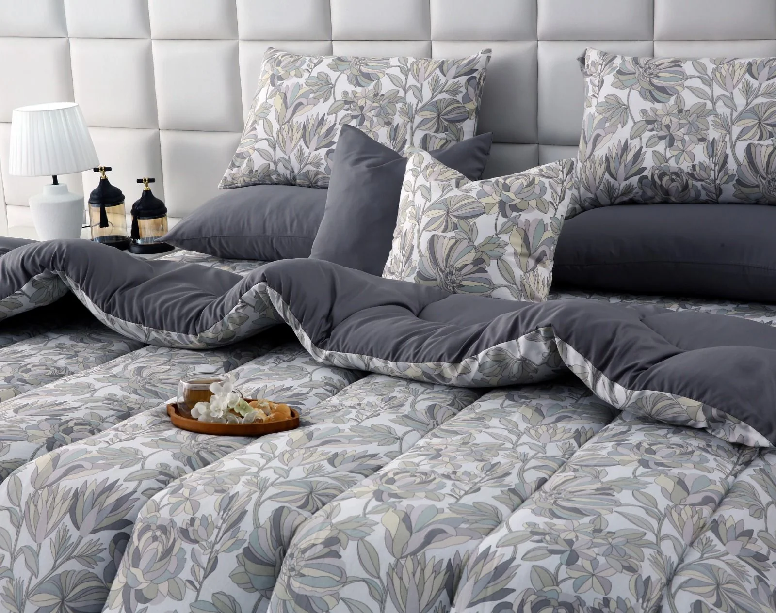 8 PCs Winter Razai Set-Buds Floral(With Pastel Grey Reverse) - Image 5