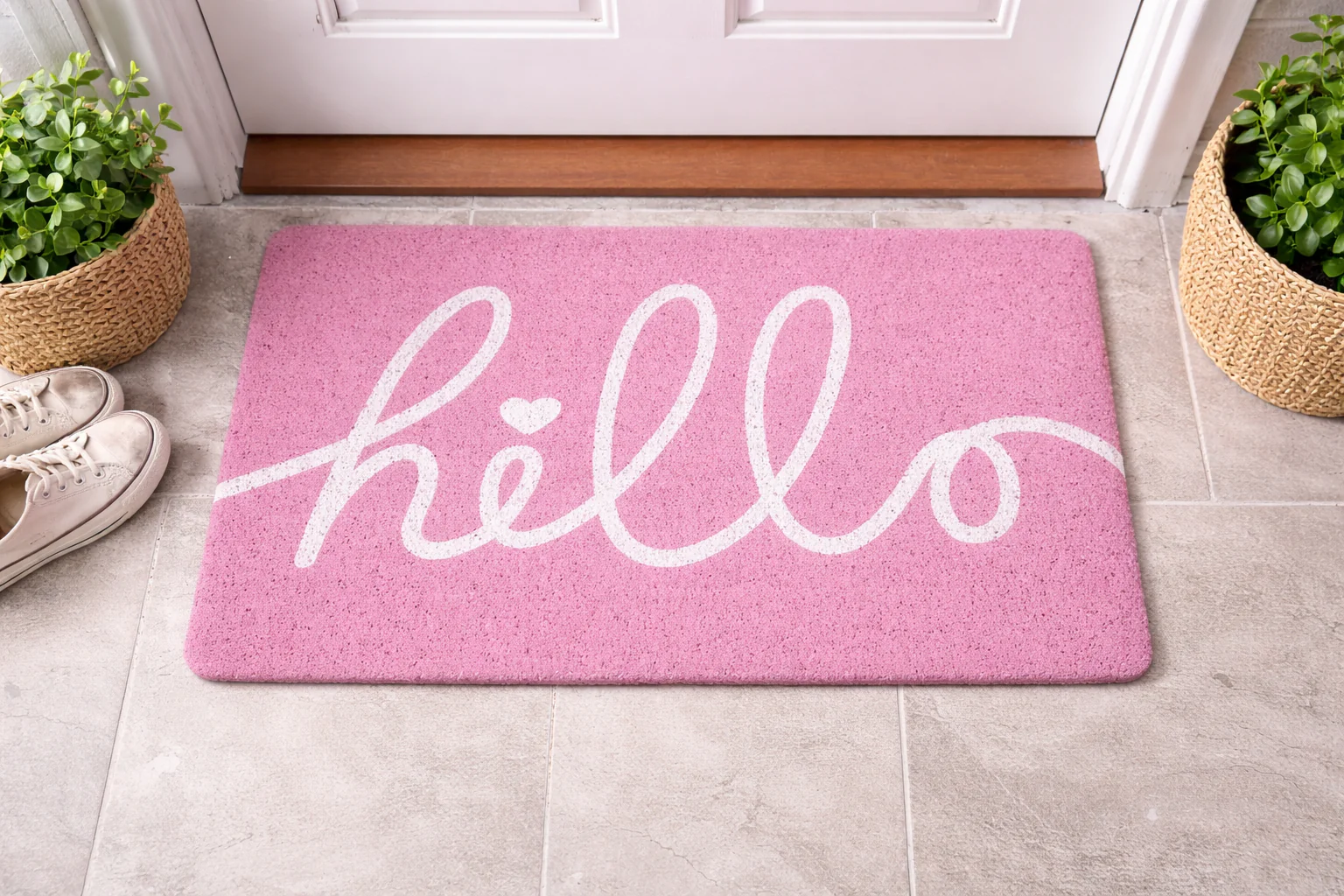 Anti-Slip Door Mat-5325(HELLO)Pink