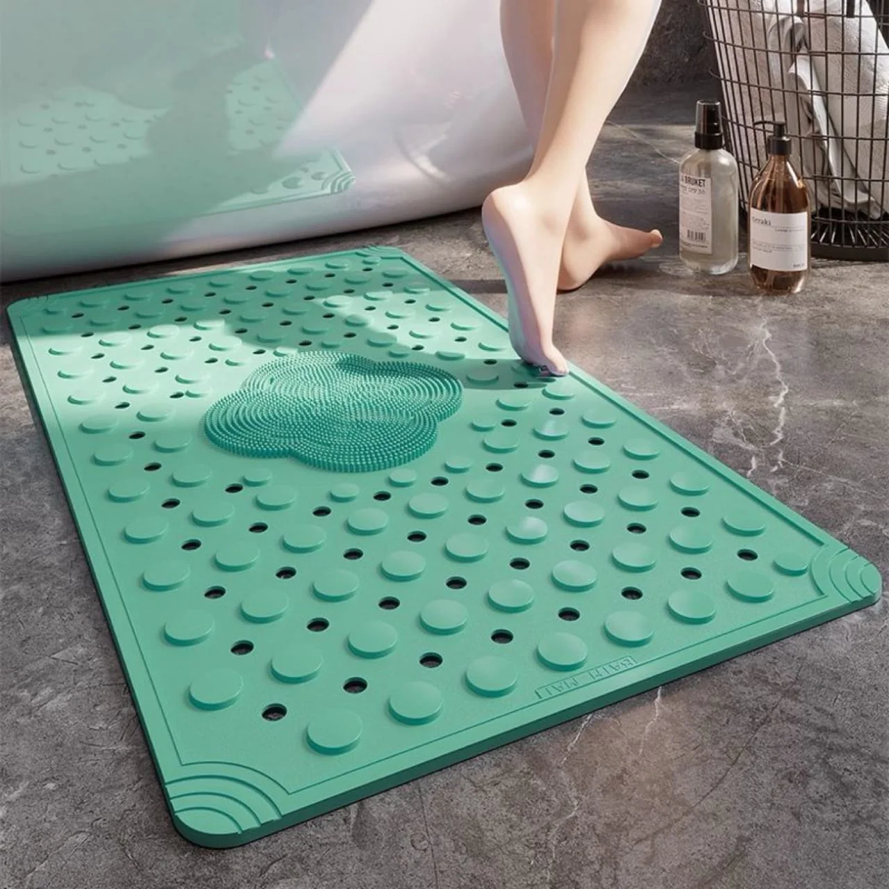 Anti Slip PVC Bathroom Mat With Foot Scrubber (SA2510-114)Green - Image 2
