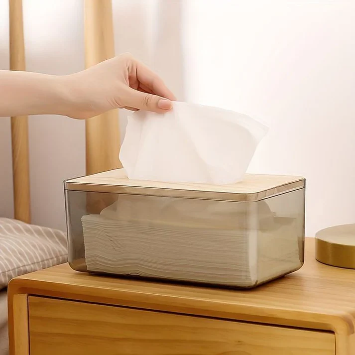 Bamboo Lid Transparent Tissue Box