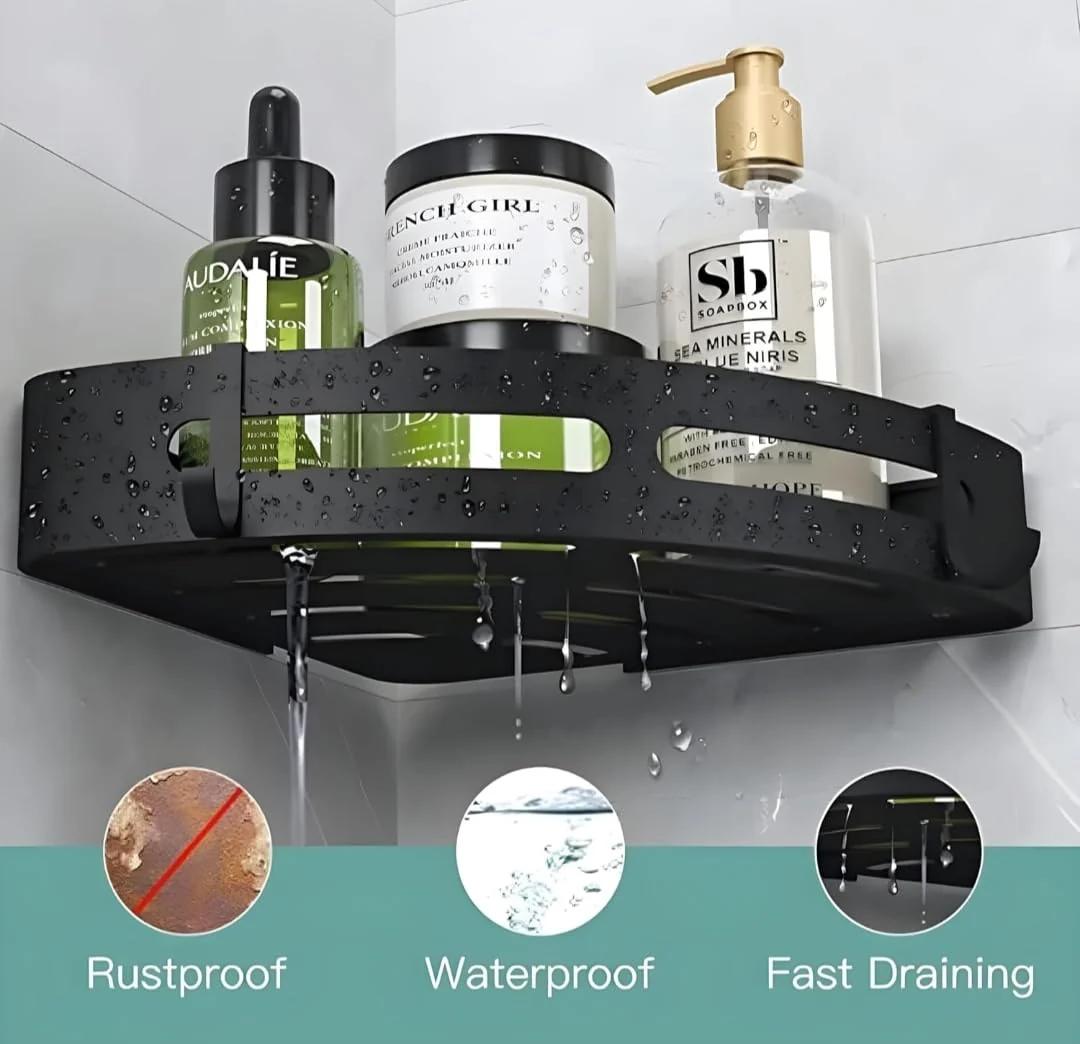 Black Aluminium Corner Bathroom Shelf-SA2408-138 - Image 7