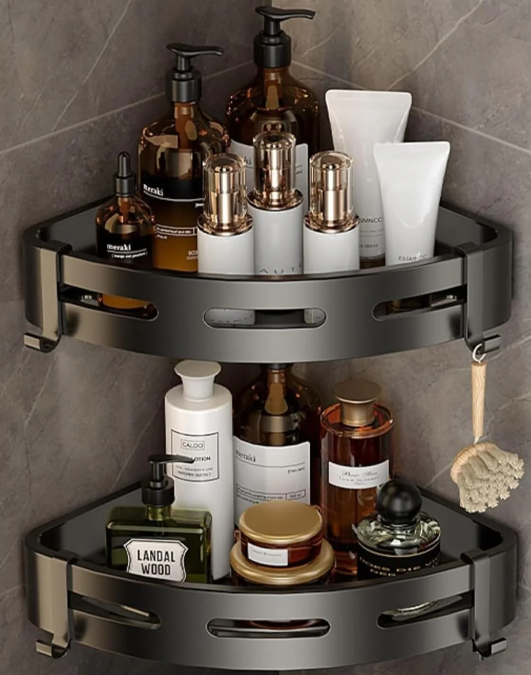 Black Aluminium Corner Bathroom Shelf-SA2408-138 - Image 9