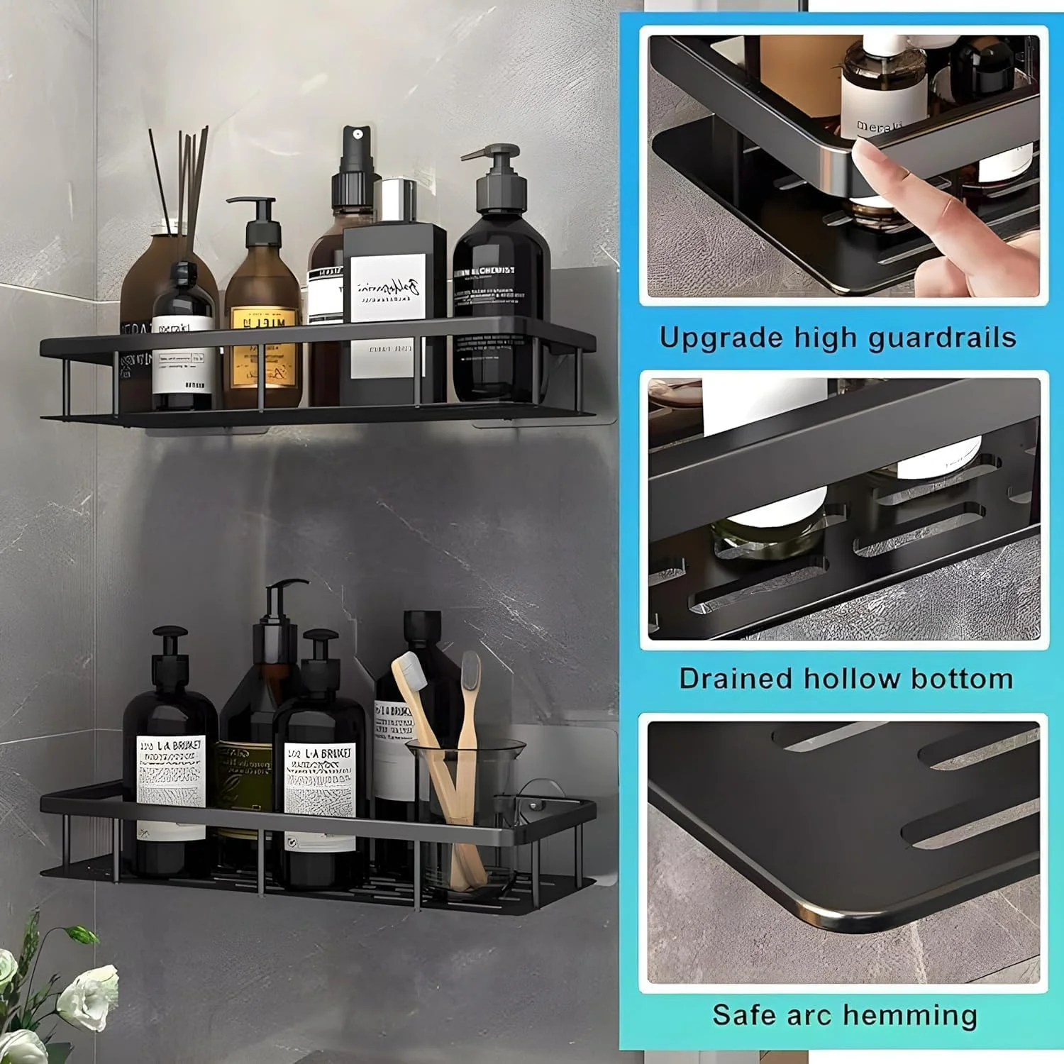 Black Aluminium Corner Bathroom Shelf-SA2408-141 - Image 2