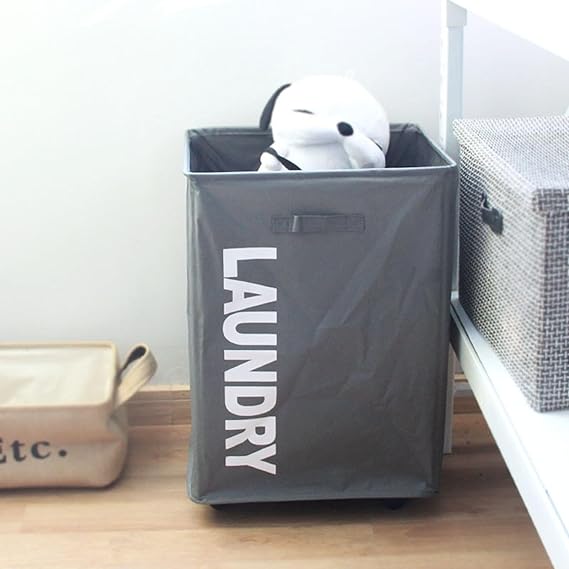 Cart Laundry Basket with Wheel-Grey(5394) - Image 2
