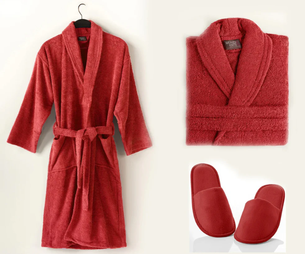Cotton Bathrobe - Red - Image 3