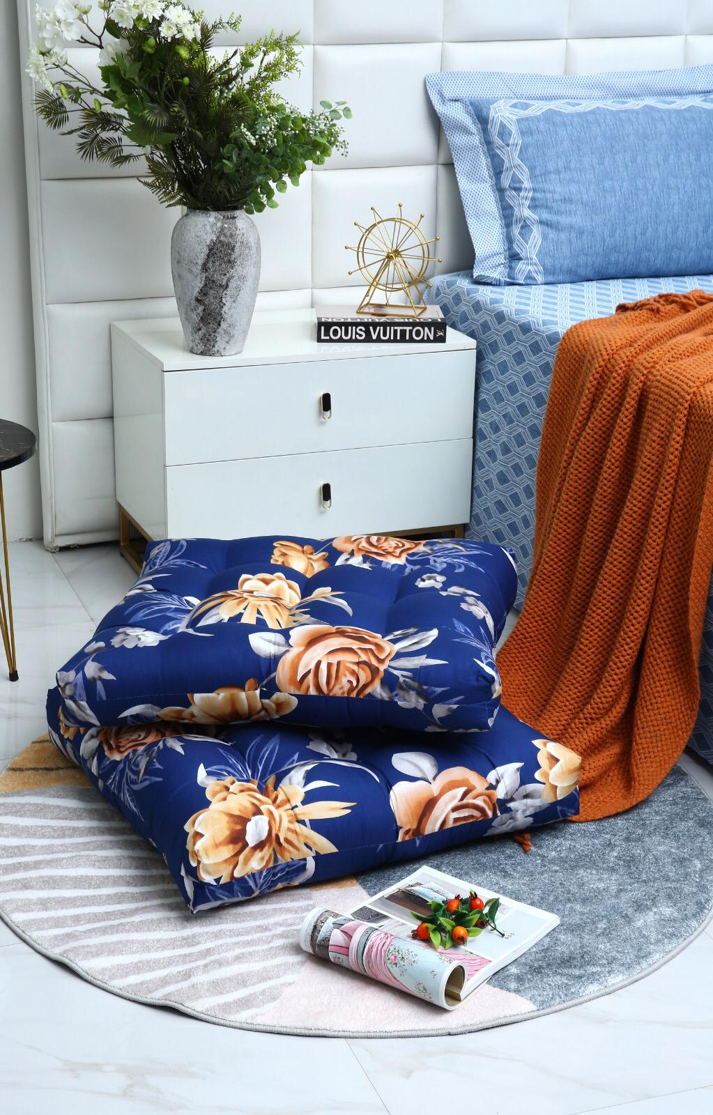 Digital Printed Square Floor Cushions-Ethnic Flowers - Image 6