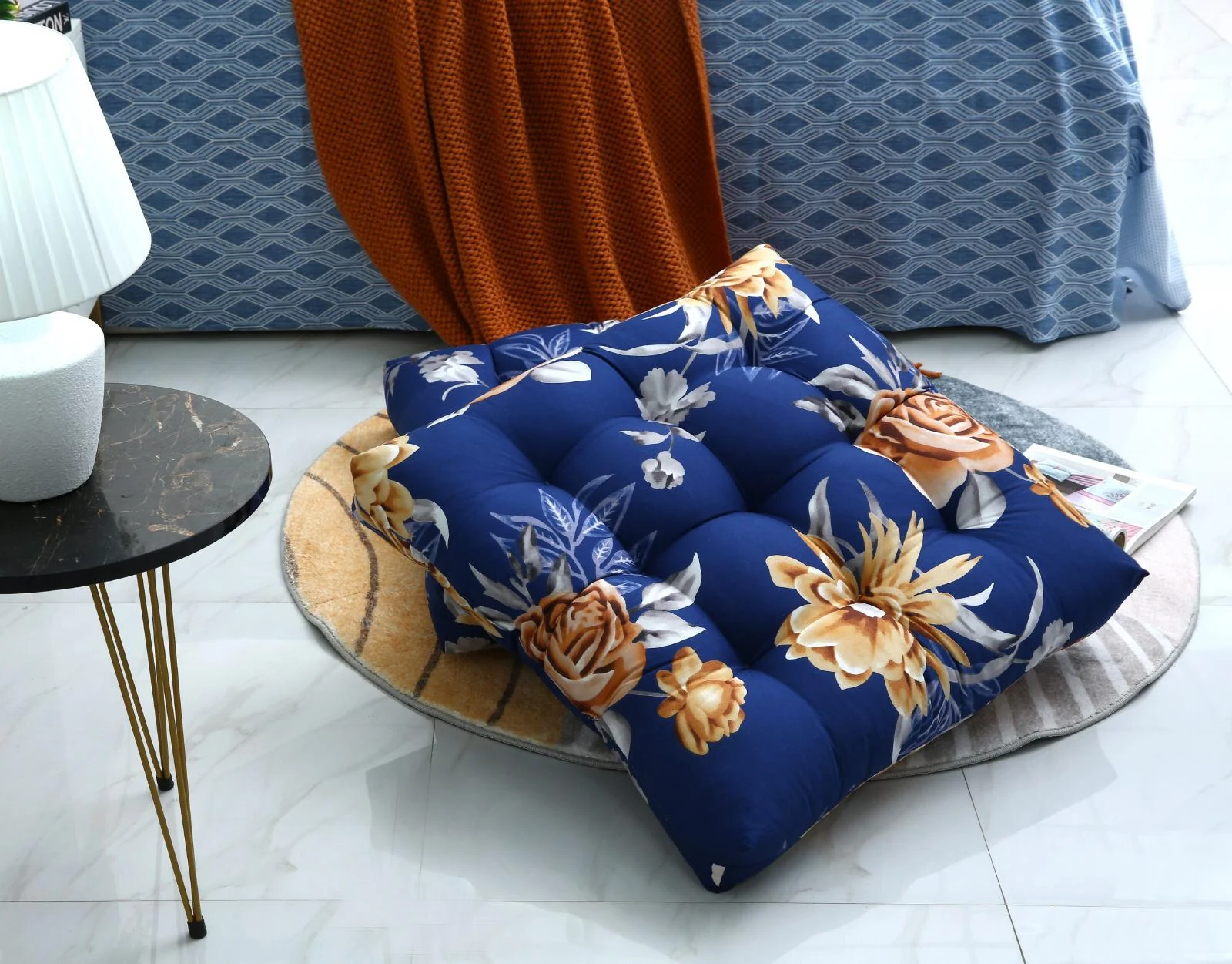 Digital Printed Square Floor Cushions-Ethnic Flowers - Image 7