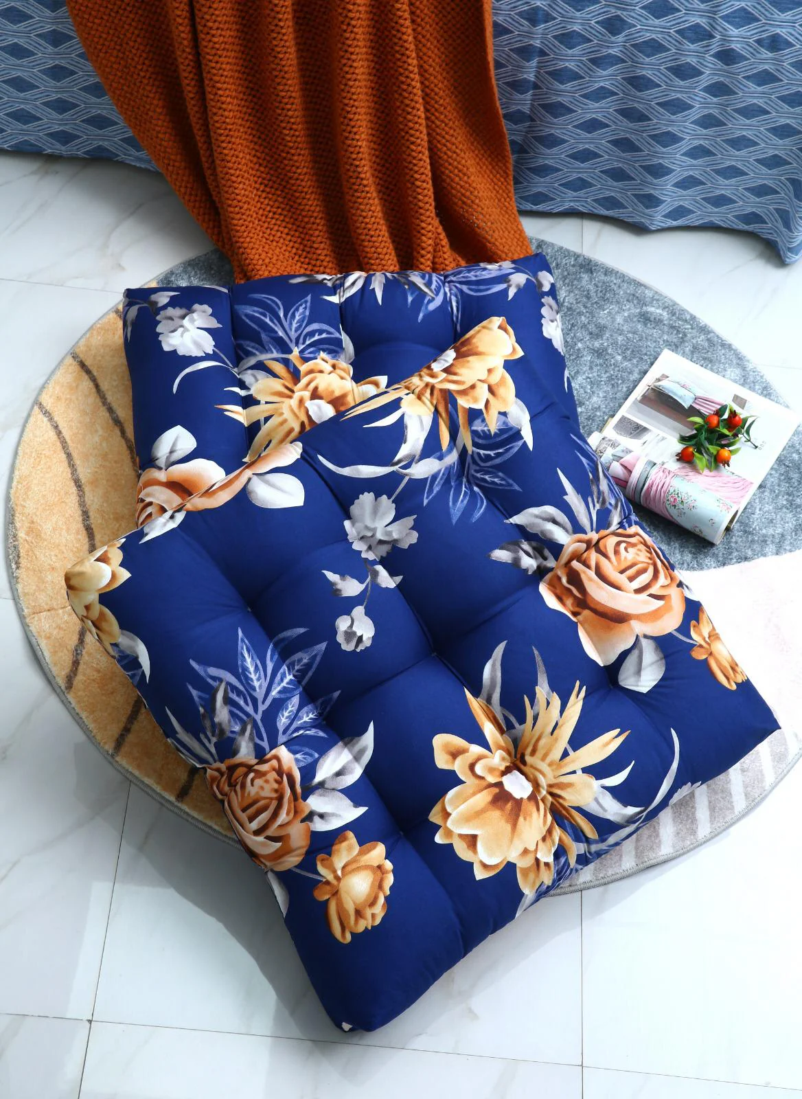 Digital Printed Square Floor Cushions-Ethnic Flowers - Image 8