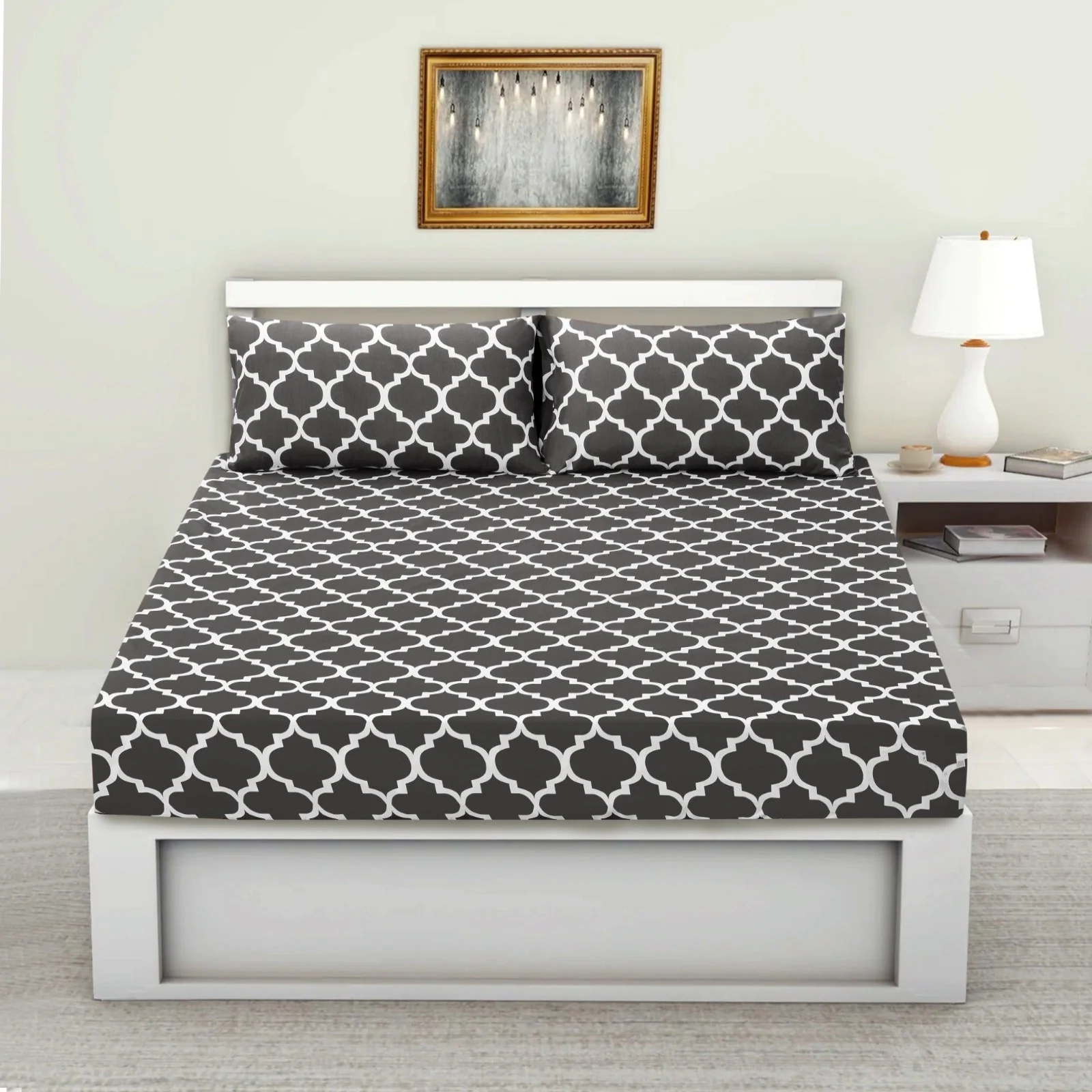 Fitted Bed Sheet-Grey Geometric - Image 5