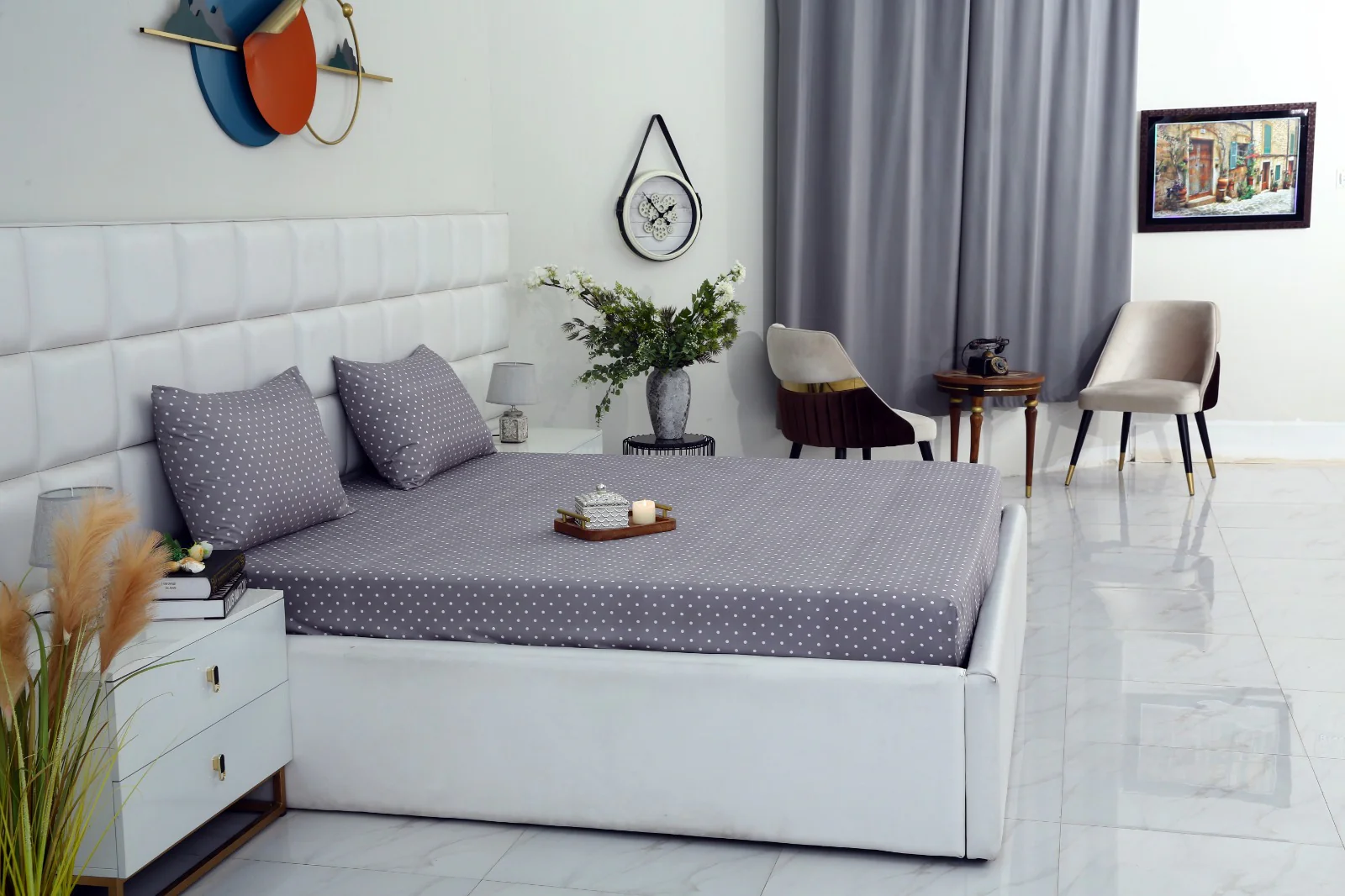 Fitted Bed Sheet-Grey Polka - Image 6