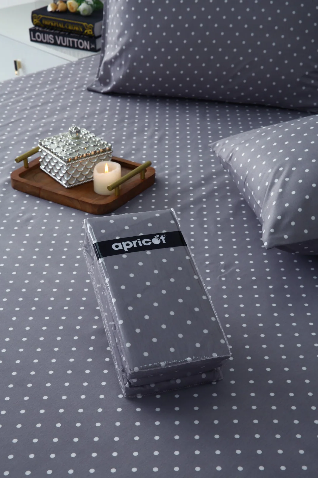 Fitted Bed Sheet-Grey Polka - Image 7