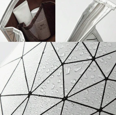 Geometric Diamond Grid PU Frosted Makeup Bag - Image 10