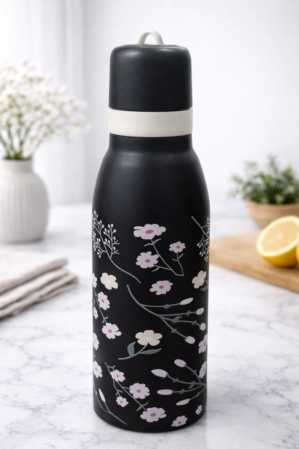 Insulated Stainless Steel Water Bottle (SA2510-150)Tropical Floral Black - Image 2