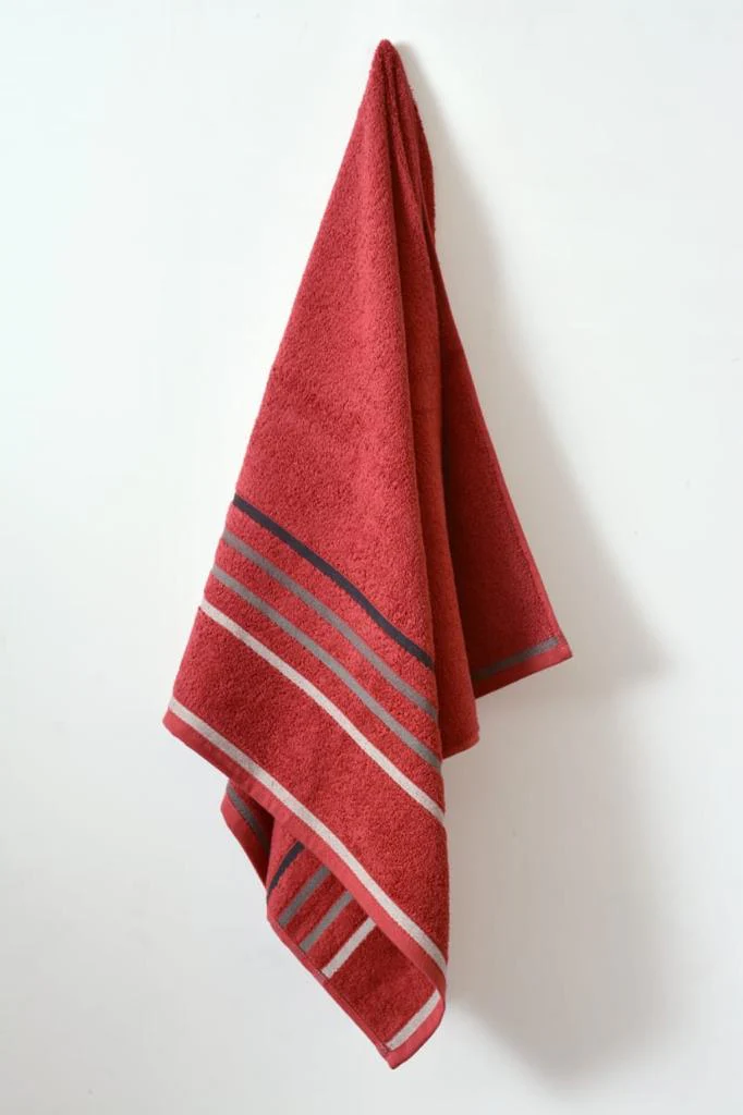 Cotton Towel With Jacquard Stripe(1896) - Burgundy - Image 4