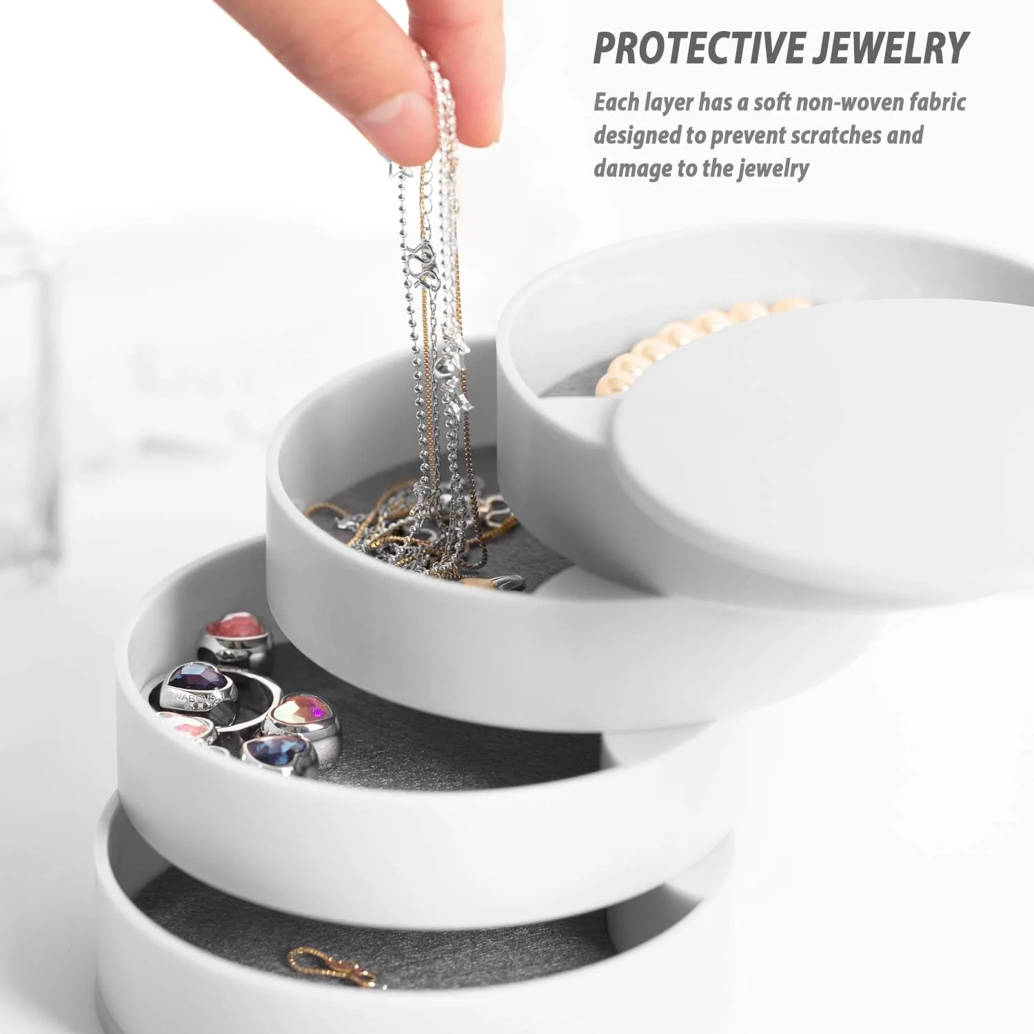 360° Rotatable Jewelry Organizer With Mirror-SA2408-191(White) - Image 4