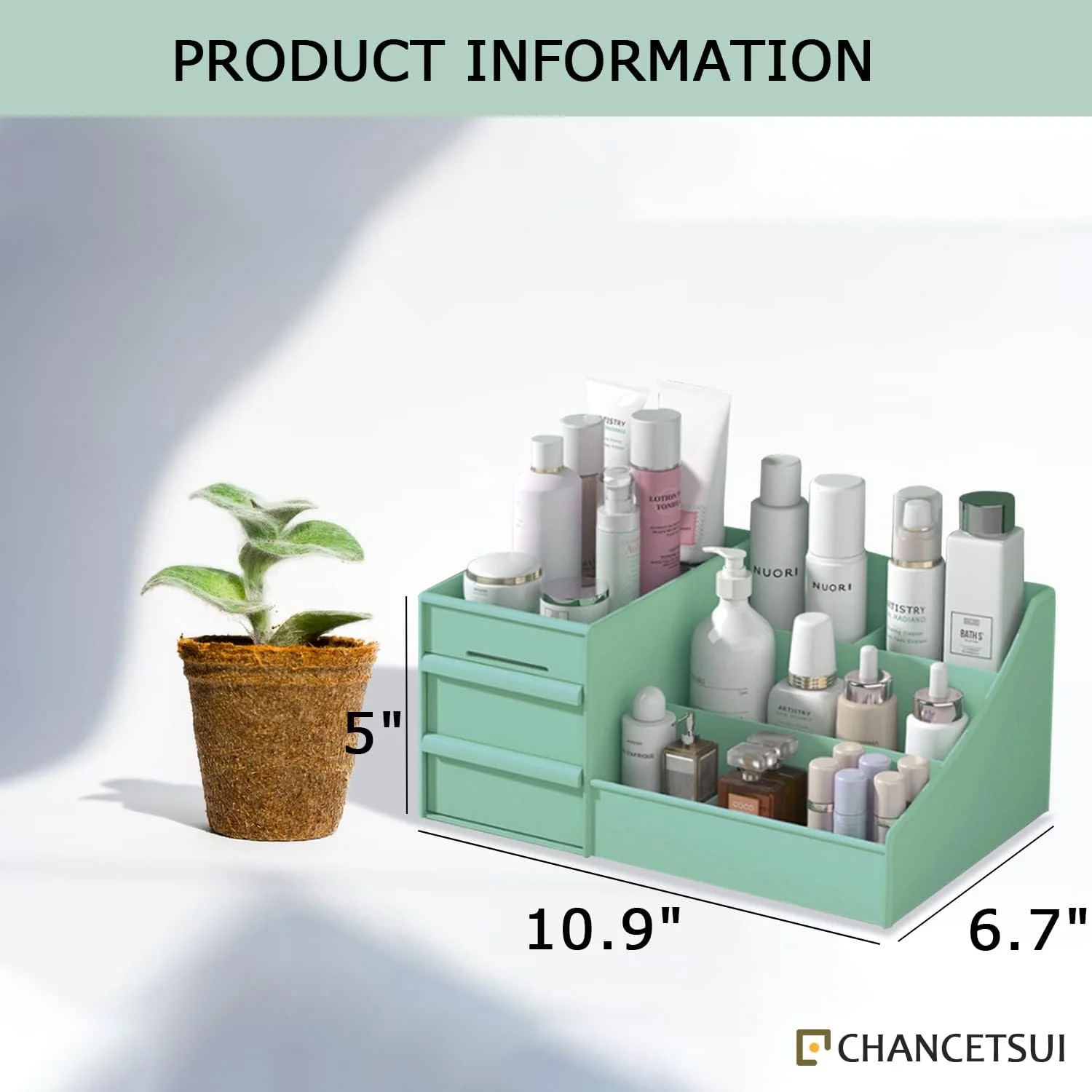 Makeup Organizer with Drawers-Green - Image 3
