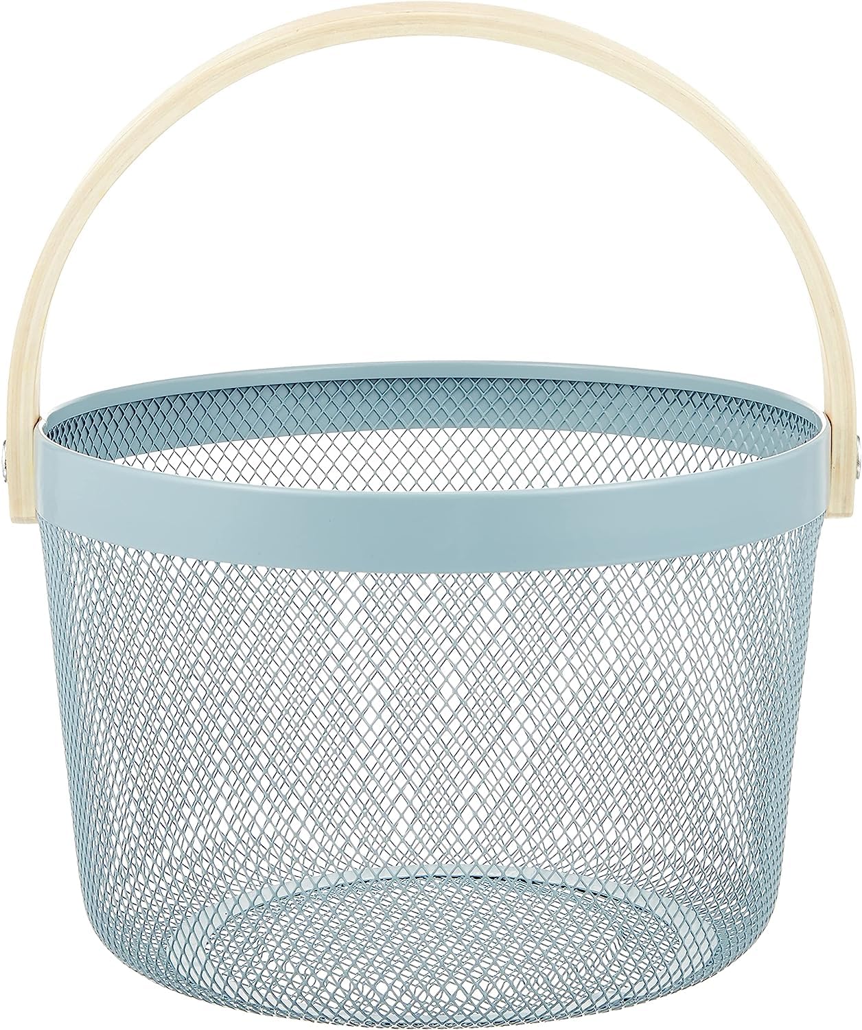 Mesh Steel Basket with Wooden Handle-Round Green - Image 6