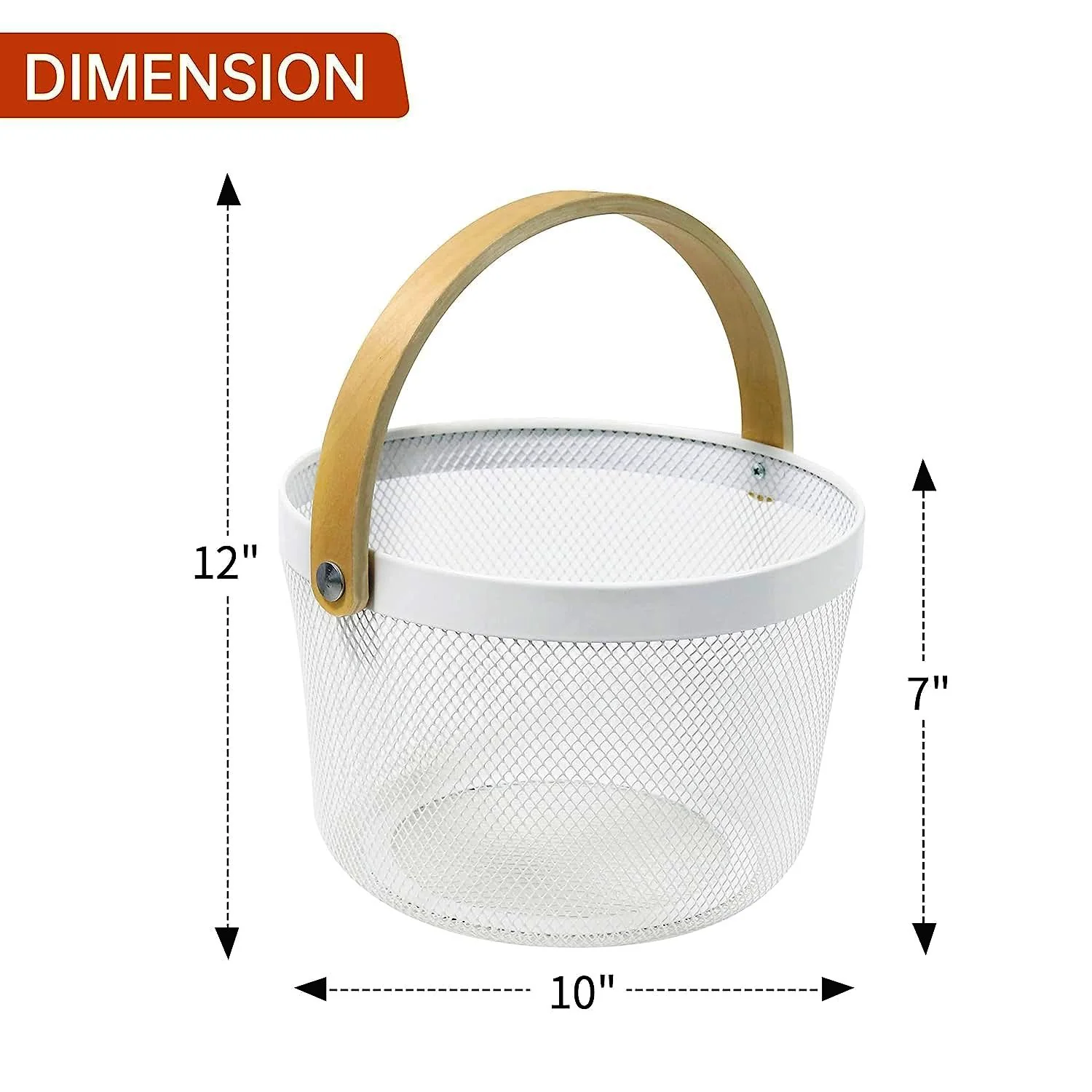 Mesh Steel Basket with Wooden Handle-Round Green - Image 7
