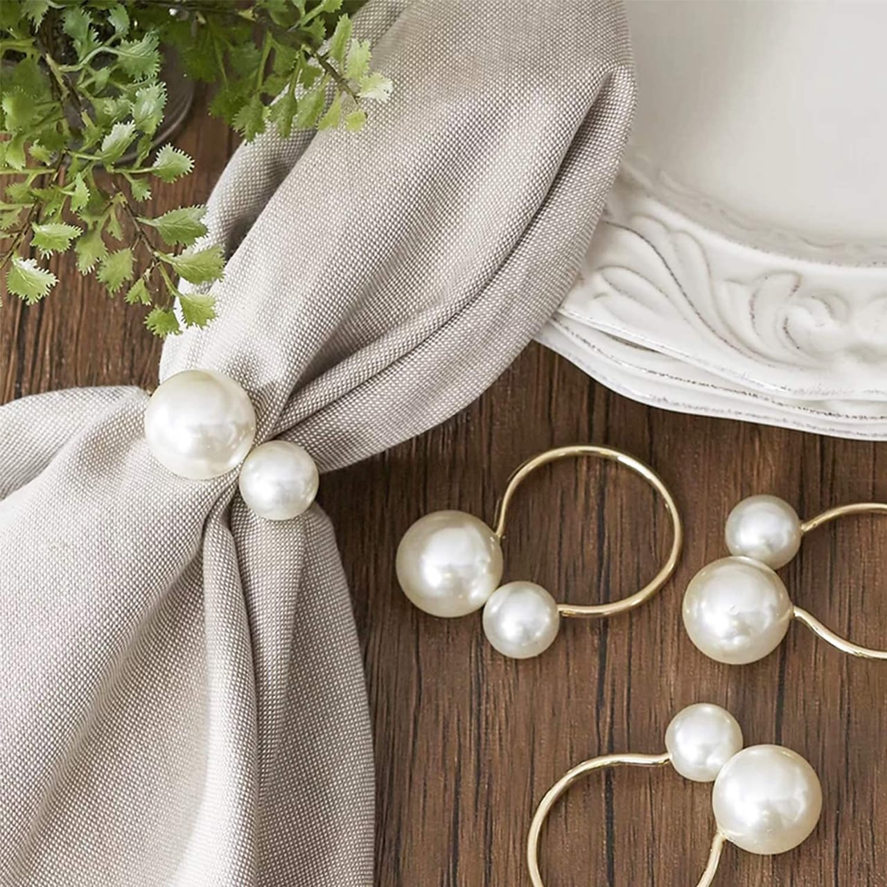 Napkin Holder Rings-Silver Pearls - Image 3