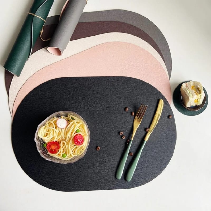 2PCs Oval Shape Leather Placemat - Image 2