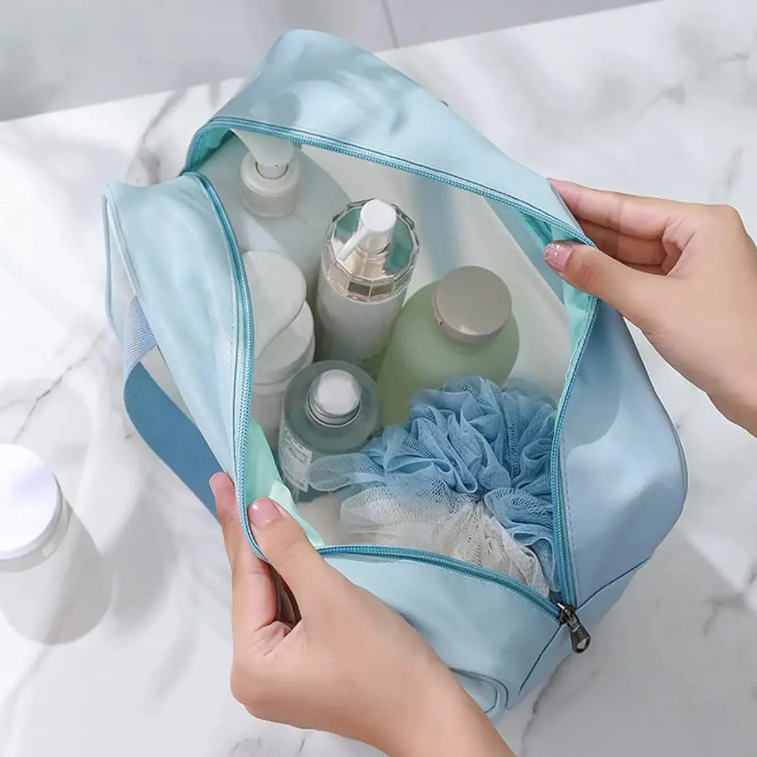 Portable Makeup Organizer Bag WASHBAG-Blue Large(SA2405-123) - Image 3