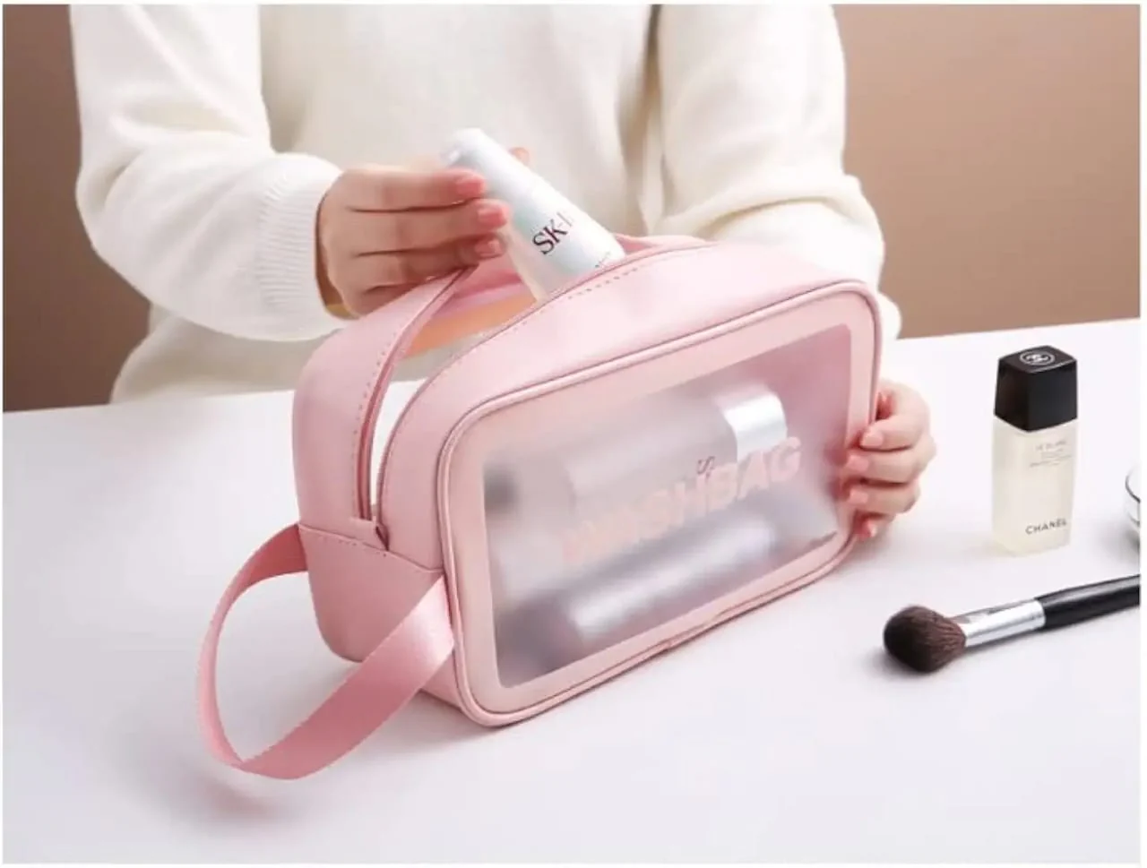 Portable Makeup Organizer Bag WASHBAG-(5738)Pink Small(SA2405-118) - Image 5