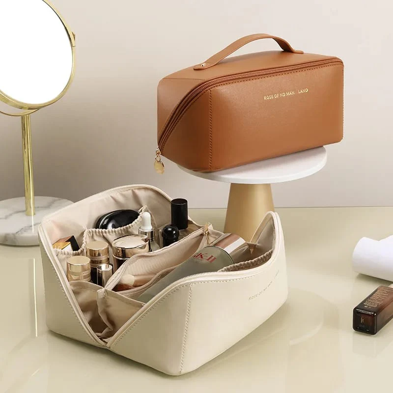 Portable PU Makeup Powder Waterproof Multifunctional Bag-14265Cream(SA2403-21) - Image 19