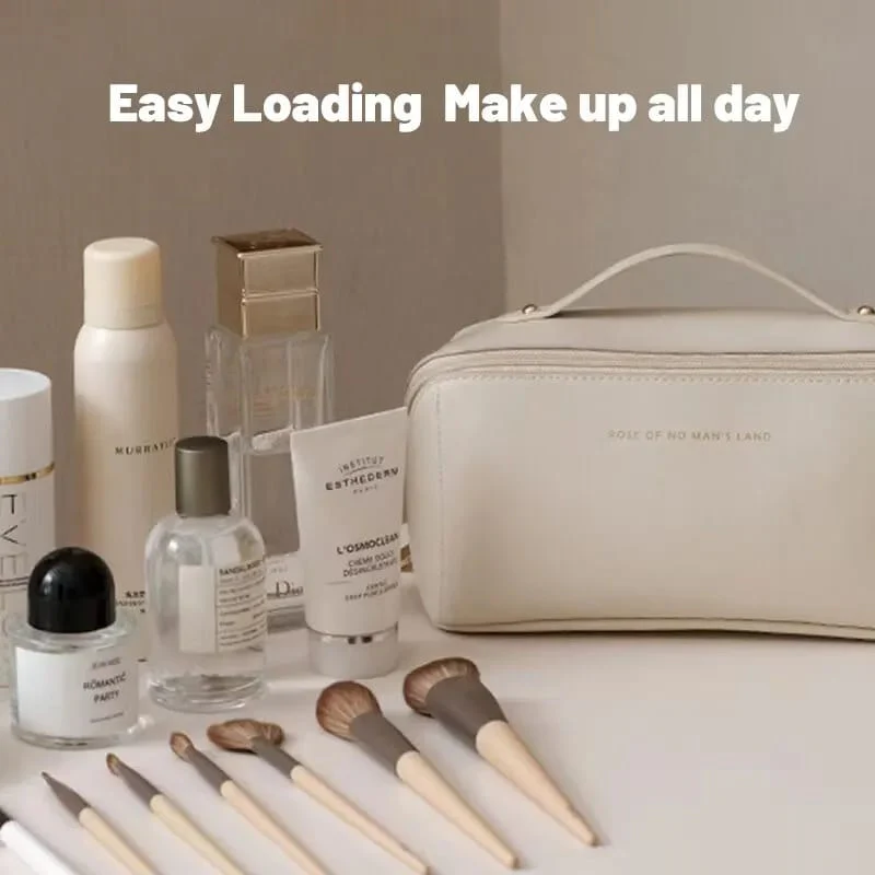Portable PU Makeup Powder Waterproof Multifunctional Bag-14265Cream(SA2403-21) - Image 20