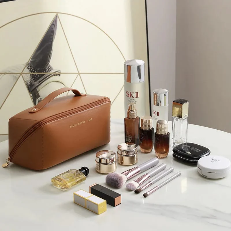 Portable PU Makeup Powder Waterproof Multifunctional Bag-Brown(SA2403-21) - Image 16