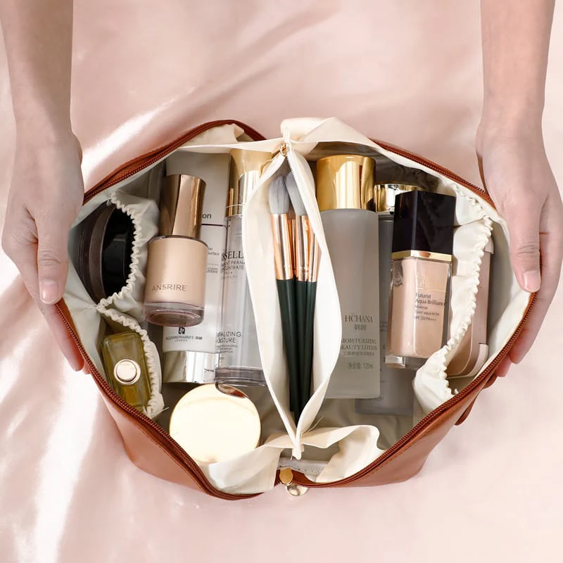 Portable PU Makeup Powder Waterproof Multifunctional Bag-Brown(SA2403-21) - Image 8
