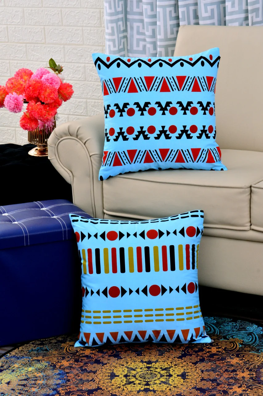 Printed Cushions Aqua Geometric-Pack of 2 - Image 3